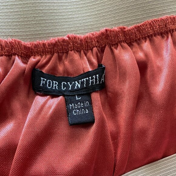 FOR CYNTHIA Pleated Elastic Waist Maxi Skirt Fully Lined Salmon Color Sz L - Picture 4 of 7